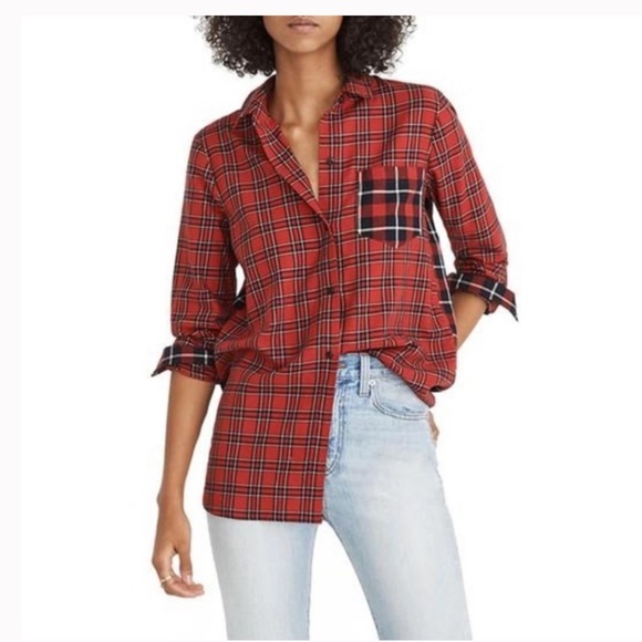 NWOT Madewell Classic Ex Boyfriend Plaid Patchwork Flannel Button Down - Picture 1 of 11